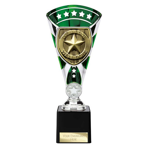 Cobra Star Well Done Trophy | Green & Silver | 230mm