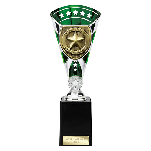 Cobra Star Well Done Trophy | Green & Silver | 255mm