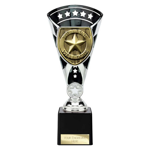 Cobra Star Well Done Trophy | Black & Silver | 230mm