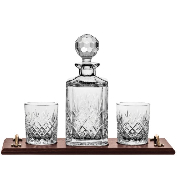 Royal Scot Edinburgh Crystal | Whisky Tray set | Solid Oak